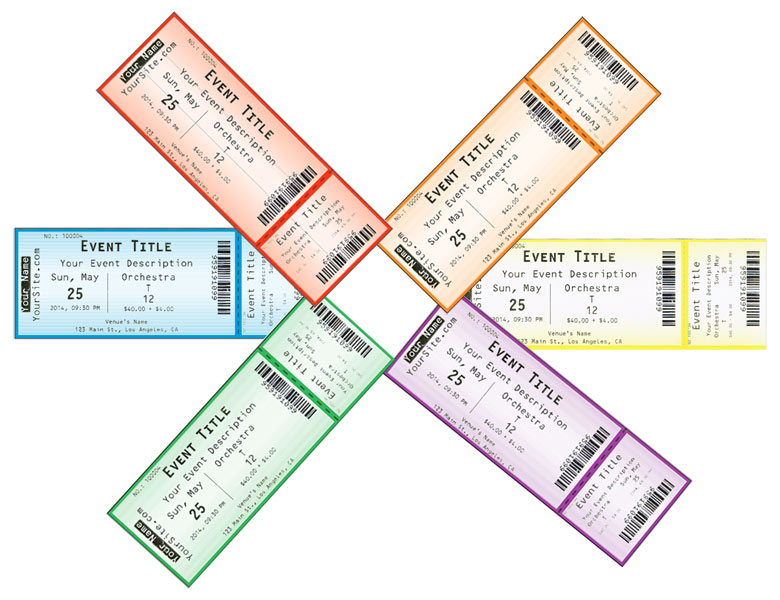 Hard (physical thermal) tickets printerd by Ticketor in 6 different colors